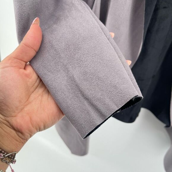 RAIN Women’s Grey Black Faux Suede Waterfall Drape Open Front Jacket Size Small - Picture 13 of 16